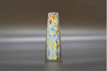 昭和レトロ　戦前　大正　置くだけでお部屋のアクセントになる古いマーブルガラス花瓶2個セット(六角、一輪挿し、花入、花器、硝子)(R-076609)