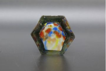 昭和レトロ　戦前　大正　置くだけでお部屋のアクセントになる古いマーブルガラス花瓶2個セット(六角、一輪挿し、花入、花器、硝子)(R-076609)