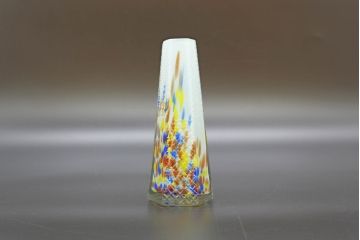 昭和レトロ　戦前　大正　置くだけでお部屋のアクセントになる古いマーブルガラス花瓶2個セット(六角、一輪挿し、花入、花器、硝子)(R-076610)