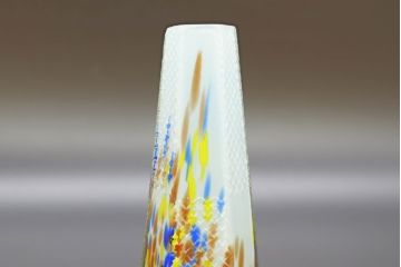 昭和レトロ　戦前　大正　置くだけでお部屋のアクセントになる古いマーブルガラス花瓶2個セット(六角、一輪挿し、花入、花器、硝子)(R-076610)