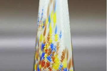 昭和レトロ　戦前　大正　置くだけでお部屋のアクセントになる古いマーブルガラス花瓶2個セット(六角、一輪挿し、花入、花器、硝子)(R-076610)