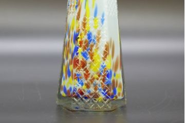昭和レトロ　戦前　大正　置くだけでお部屋のアクセントになる古いマーブルガラス花瓶2個セット(六角、一輪挿し、花入、花器、硝子)(R-076610)