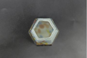 昭和レトロ　戦前　大正　置くだけでお部屋のアクセントになる古いマーブルガラス花瓶2個セット(六角、一輪挿し、花入、花器、硝子)(R-076610)