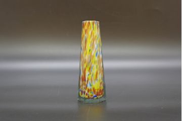昭和レトロ　戦前　大正　置くだけでお部屋のアクセントになる古いマーブルガラス花瓶2個セット(六角、一輪挿し、花入、花器、硝子)(R-076610)