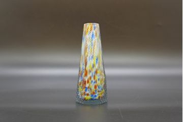 昭和レトロ　戦前　大正　置くだけでお部屋のアクセントになる古いマーブルガラス花瓶2個セット(六角、一輪挿し、花入、花器、硝子)(R-076611)