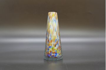 昭和レトロ　戦前　大正　置くだけでお部屋のアクセントになる古いマーブルガラス花瓶2個セット(六角、一輪挿し、花入、花器、硝子)(R-076611)