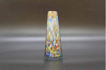 昭和レトロ　戦前　大正　置くだけでお部屋のアクセントになる古いマーブルガラス花瓶2個セット(六角、一輪挿し、花入、花器、硝子)(R-076611)
