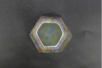 昭和レトロ　戦前　大正　置くだけでお部屋のアクセントになる古いマーブルガラス花瓶2個セット(六角、一輪挿し、花入、花器、硝子)(R-076611)