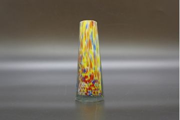 昭和レトロ　戦前　大正　置くだけでお部屋のアクセントになる古いマーブルガラス花瓶2個セット(六角、一輪挿し、花入、花器、硝子)(R-076611)