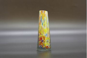 昭和レトロ　戦前　大正　置くだけでお部屋のアクセントになる古いマーブルガラス花瓶2個セット(六角、一輪挿し、花入、花器、硝子)(R-076611)
