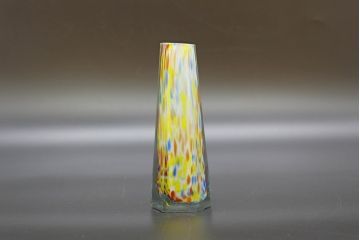 昭和レトロ　戦前　大正　置くだけでお部屋のアクセントになる古いマーブルガラス花瓶2個セット(六角、一輪挿し、花入、花器、硝子)(R-076611)