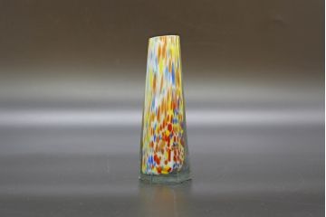 昭和レトロ　戦前　大正　置くだけでお部屋のアクセントになる古いマーブルガラス花瓶2個セット(六角、一輪挿し、花入、花器、硝子)(R-076611)