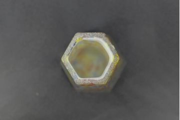 昭和レトロ　戦前　大正　置くだけでお部屋のアクセントになる古いマーブルガラス花瓶2個セット(六角、一輪挿し、花入、花器、硝子)(R-076611)