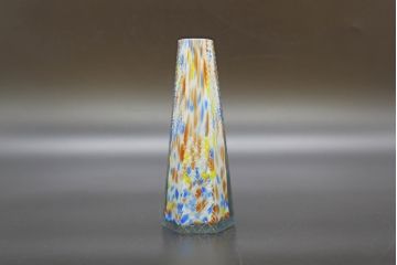 昭和レトロ　戦前　大正　置くだけでお部屋のアクセントになる古いマーブルガラス花瓶2個セット(六角、一輪挿し、花入、花器、硝子)(R-076612)