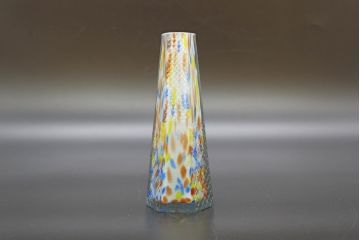 昭和レトロ　戦前　大正　置くだけでお部屋のアクセントになる古いマーブルガラス花瓶2個セット(六角、一輪挿し、花入、花器、硝子)(R-076612)