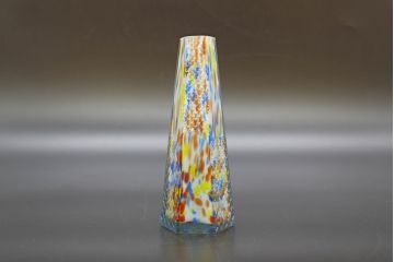 昭和レトロ　戦前　大正　置くだけでお部屋のアクセントになる古いマーブルガラス花瓶2個セット(六角、一輪挿し、花入、花器、硝子)(R-076612)