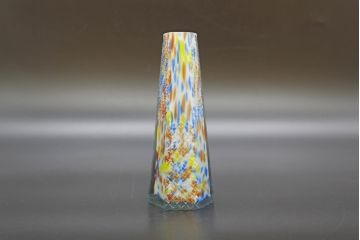 昭和レトロ　戦前　大正　置くだけでお部屋のアクセントになる古いマーブルガラス花瓶2個セット(六角、一輪挿し、花入、花器、硝子)(R-076612)