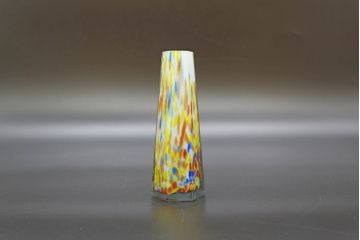 昭和レトロ　戦前　大正　置くだけでお部屋のアクセントになる古いマーブルガラス花瓶2個セット(六角、一輪挿し、花入、花器、硝子)(R-076612)