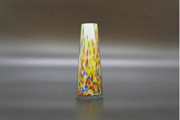 昭和レトロ　戦前　大正　置くだけでお部屋のアクセントになる古いマーブルガラス花瓶2個セット(六角、一輪挿し、花入、花器、硝子)(R-076612)