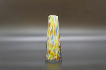 昭和レトロ　戦前　大正　置くだけでお部屋のアクセントになる古いマーブルガラス花瓶2個セット(六角、一輪挿し、花入、花器、硝子)(R-076612)