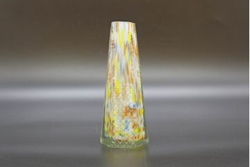昭和レトロ　戦前　大正　置くだけでお部屋のアクセントになる古いマーブルガラス花瓶2個セット(六角、一輪挿し、花入、花器、硝子)(R-076613)