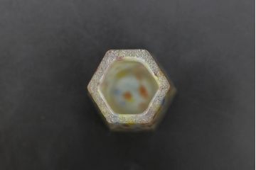 昭和レトロ　戦前　大正　置くだけでお部屋のアクセントになる古いマーブルガラス花瓶2個セット(六角、一輪挿し、花入、花器、硝子)(R-076613)