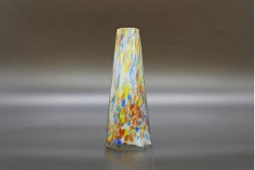 昭和レトロ　戦前　大正　置くだけでお部屋のアクセントになる古いマーブルガラス花瓶2個セット(六角、一輪挿し、花入、花器、硝子)(R-076614)