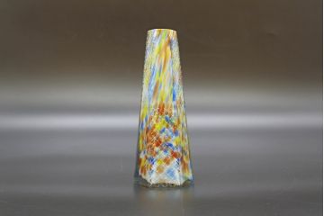 昭和レトロ　戦前　大正　置くだけでお部屋のアクセントになる古いマーブルガラス花瓶2個セット(六角、一輪挿し、花入、花器、硝子)(R-076614)
