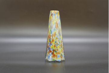 昭和レトロ　戦前　大正　置くだけでお部屋のアクセントになる古いマーブルガラス花瓶2個セット(六角、一輪挿し、花入、花器、硝子)(R-076614)