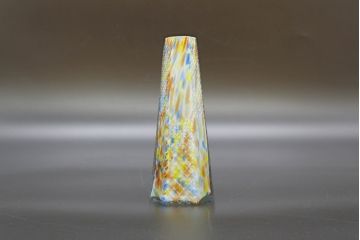 昭和レトロ　戦前　大正　置くだけでお部屋のアクセントになる古いマーブルガラス花瓶2個セット(六角、一輪挿し、花入、花器、硝子)(R-076614)