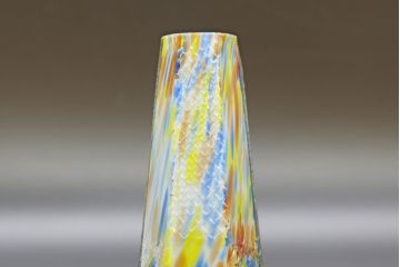 昭和レトロ　戦前　大正　置くだけでお部屋のアクセントになる古いマーブルガラス花瓶2個セット(六角、一輪挿し、花入、花器、硝子)(R-076614)