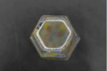 昭和レトロ　戦前　大正　置くだけでお部屋のアクセントになる古いマーブルガラス花瓶2個セット(六角、一輪挿し、花入、花器、硝子)(R-076614)