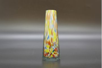 昭和レトロ　戦前　大正　置くだけでお部屋のアクセントになる古いマーブルガラス花瓶2個セット(六角、一輪挿し、花入、花器、硝子)(R-076614)
