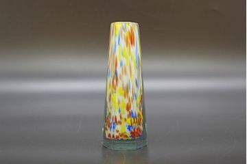 昭和レトロ　戦前　大正　置くだけでお部屋のアクセントになる古いマーブルガラス花瓶2個セット(六角、一輪挿し、花入、花器、硝子)(R-076614)
