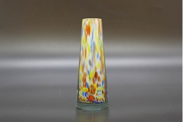 昭和レトロ　戦前　大正　置くだけでお部屋のアクセントになる古いマーブルガラス花瓶2個セット(六角、一輪挿し、花入、花器、硝子)(R-076614)