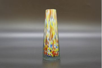 昭和レトロ　戦前　大正　置くだけでお部屋のアクセントになる古いマーブルガラス花瓶2個セット(六角、一輪挿し、花入、花器、硝子)(R-076614)