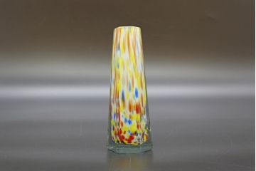 昭和レトロ　戦前　大正　置くだけでお部屋のアクセントになる古いマーブルガラス花瓶2個セット(六角、一輪挿し、花入、花器、硝子)(R-076614)