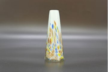 昭和レトロ　戦前　大正　置くだけでお部屋のアクセントになる古いマーブルガラス花瓶2個セット(六角、一輪挿し、花入、花器、硝子)(R-076615)