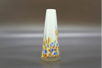 昭和レトロ　戦前　大正　置くだけでお部屋のアクセントになる古いマーブルガラス花瓶2個セット(六角、一輪挿し、花入、花器、硝子)(R-076615)