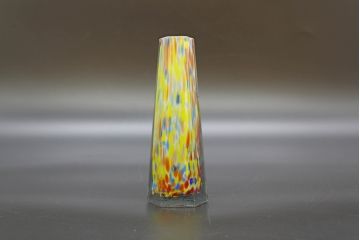 昭和レトロ　戦前　大正　置くだけでお部屋のアクセントになる古いマーブルガラス花瓶2個セット(六角、一輪挿し、花入、花器、硝子)(R-076615)