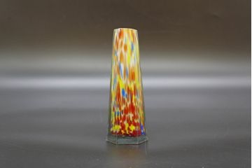 昭和レトロ　戦前　大正　置くだけでお部屋のアクセントになる古いマーブルガラス花瓶2個セット(六角、一輪挿し、花入、花器、硝子)(R-076615)
