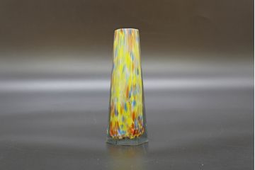 昭和レトロ　戦前　大正　置くだけでお部屋のアクセントになる古いマーブルガラス花瓶2個セット(六角、一輪挿し、花入、花器、硝子)(R-076615)