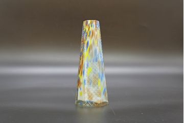 昭和レトロ　戦前　大正　置くだけでお部屋のアクセントになる古いマーブルガラス花瓶2個セット(六角、一輪挿し、花入、花器、硝子)(R-076616)