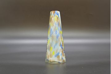 昭和レトロ　戦前　大正　置くだけでお部屋のアクセントになる古いマーブルガラス花瓶2個セット(六角、一輪挿し、花入、花器、硝子)(R-076616)