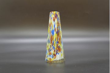 昭和レトロ　戦前　大正　置くだけでお部屋のアクセントになる古いマーブルガラス花瓶2個セット(六角、一輪挿し、花入、花器、硝子)(R-076616)
