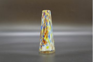 昭和レトロ　戦前　大正　置くだけでお部屋のアクセントになる古いマーブルガラス花瓶2個セット(六角、一輪挿し、花入、花器、硝子)(R-076616)