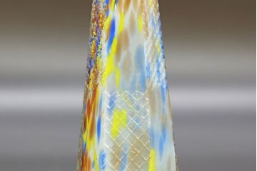 昭和レトロ　戦前　大正　置くだけでお部屋のアクセントになる古いマーブルガラス花瓶2個セット(六角、一輪挿し、花入、花器、硝子)(R-076616)