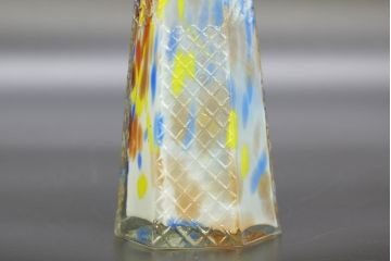 昭和レトロ　戦前　大正　置くだけでお部屋のアクセントになる古いマーブルガラス花瓶2個セット(六角、一輪挿し、花入、花器、硝子)(R-076616)