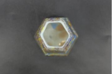 昭和レトロ　戦前　大正　置くだけでお部屋のアクセントになる古いマーブルガラス花瓶2個セット(六角、一輪挿し、花入、花器、硝子)(R-076616)
