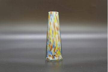 昭和レトロ　戦前　大正　置くだけでお部屋のアクセントになる古いマーブルガラス花瓶2個セット(六角、一輪挿し、花入、花器、硝子)(R-076616)